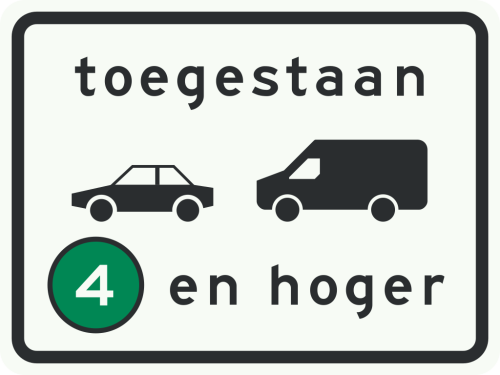 C22a2 Onderbord bij bord C22a milieuzone toegankelijk voor personen- en bedrijfsauto’s emissieklasse 4 tot en met 6