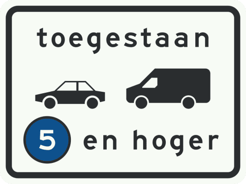 C22a3 Onderbord bij bord C22a milieuzone toegankelijk voor personen- en bedrijfsauto’s emissieklasse 5 en 6