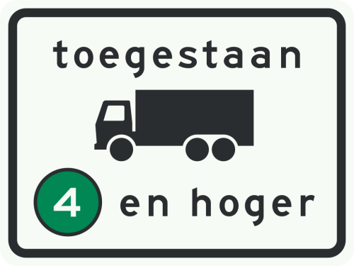 C22a4 Onderbord bij bord C22a milieuzone toegankelijk voor vrachtauto’s emissieklasse 4 tot en met 6