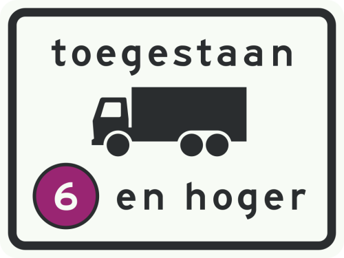 C22a5 Onderbord bij bord C22a milieuzone toegankelijk voor vrachtauto’s emissieklasse 6