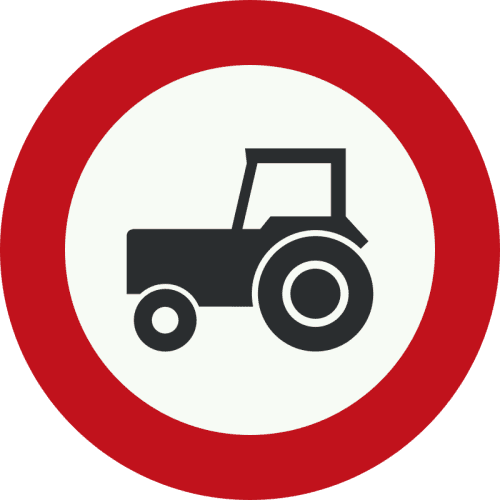 C8 Gesloten voor landbouw- en bosbouwtrekkers, motorrijtuigen met beperkte snelheid en mobiele machines.