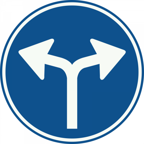 D7 Gebod tot het volgen van een van de rijrichtingen die op het bord zijn aangegeven
